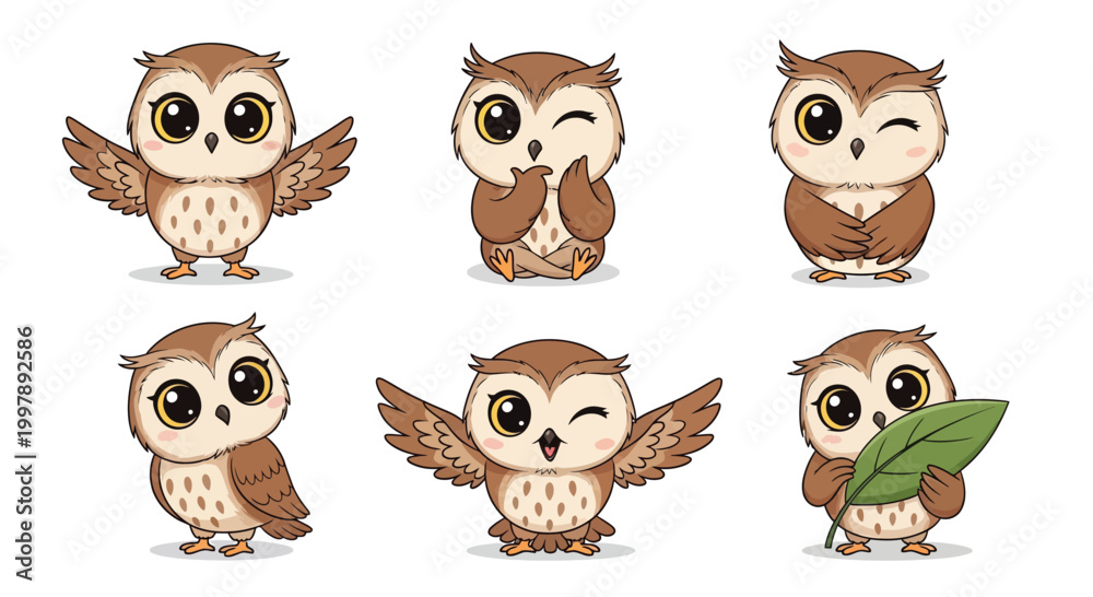 Fototapeta premium Cute Owl Seamless Pattern Cartoon Night Birds