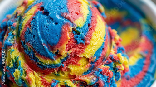 Macro view of colorful Superman ice cream texture background