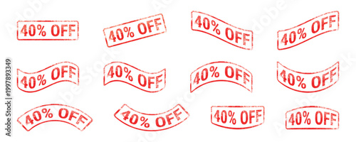 forty percent off red rubber stamp collection vintage grunge label design