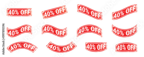 forty percent off red grunge rubber stamp label set curved discount banner collection