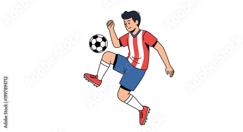 Young soccer player dribbling a ball, energetic sports illustration