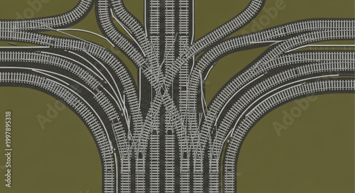 Complex railway junction with multiple tracks and switches.