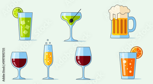 Variety of alcoholic drink glasses.