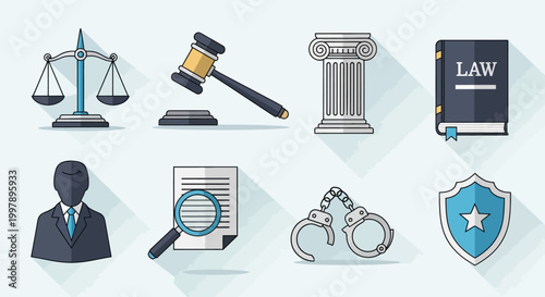 Justice Law Enforcement Crime Symbols Icons.
