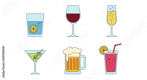 Cocktails and alcoholic beverages icons.