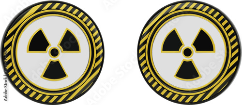 Set of radioactive hazard warning symbols with circular caution stripes vector illustration representing nuclear danger radiation risk safety signs and toxic alert icons