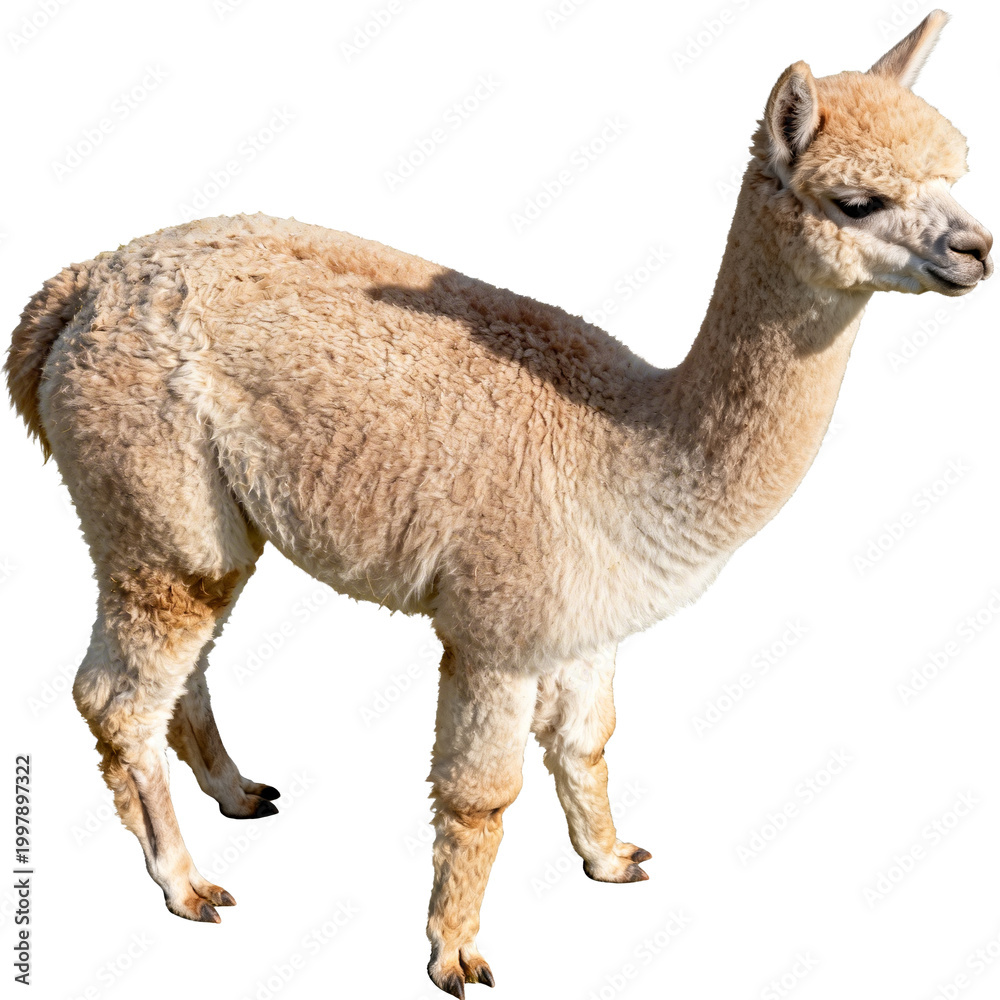 Fototapeta premium [Transparent Background PNG]Young brown alpaca standing on white background