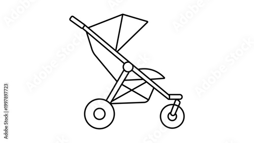 Vászonkép Minimalist black line vector icon of a folding baby stroller or pram on a white background