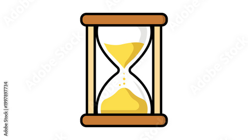 Photos Modern Flat Vector Illustration of a Classic Wooden Hourglass with Yellow Sand Falling, Representing Time Management, Deadlines, and Waiting, Editable Stroke Icon on a White Background