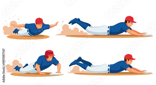 Photos Baseball player sliding into base, action sequence, dynamic sports illustration