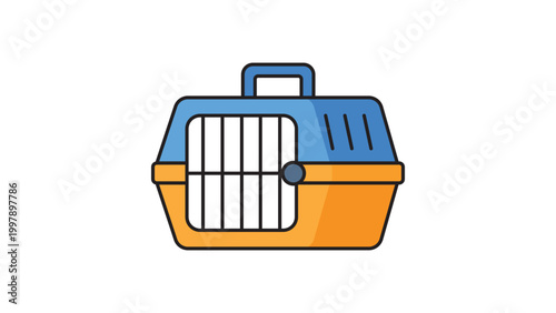 Modern Pet Carrier Editable Stroke Vector Icon. Flat illustration of a hard-shell animal travel crate with handle and metal door, ideal for pet transport, vet clinic, and travel safety concepts.