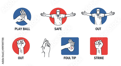 Foto Baseball Umpire Signals: Play Ball, Safe, Out, Foul Tip, Strike