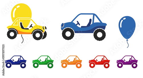 Obraz na plátně Colorful Cartoon Buggies and Balloons - Fun Transportation and Celebration Graph