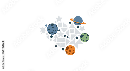 Planets and stars in space.