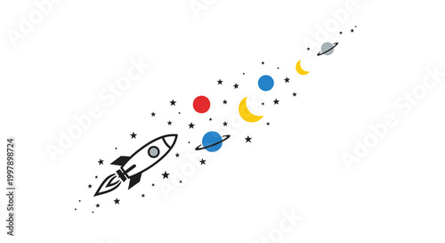 Rocket Ship Blasting into Space.