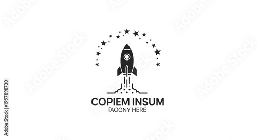 Rocket Ship Blasting Off Space.