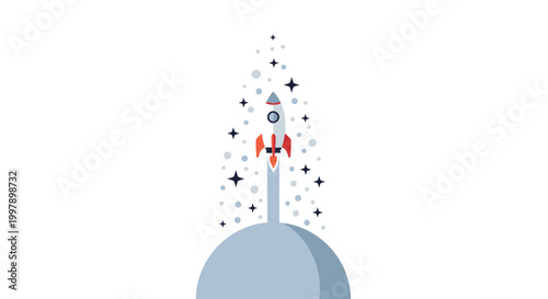 Rocket Ship Blasting Off Space.