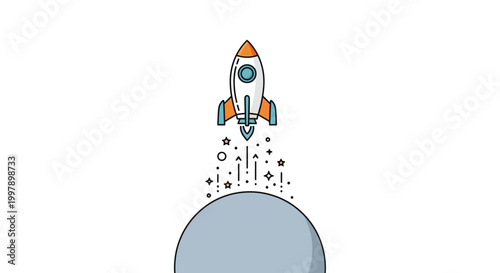Rocket Ship Blasting Off Space.