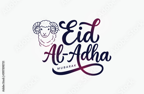 Schilderij op canvas Eid Al Adha mubarak with cute blue sheep animal, The holiday occurs after the culmination of the annual Hajj