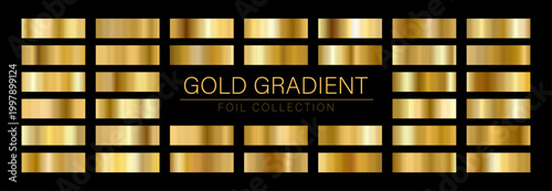 Metallic gradient collection. Gold Foil and bronze Palette. Shiny yellow steel or copper swatch backgrounds. Vector illustration.