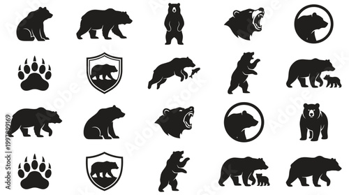 Bear silhouette collection icon set, illustrative graphics for design