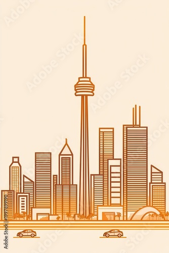 Skyline action in toronto urban landscape illustration modern cityscape environment aerial view for creative design