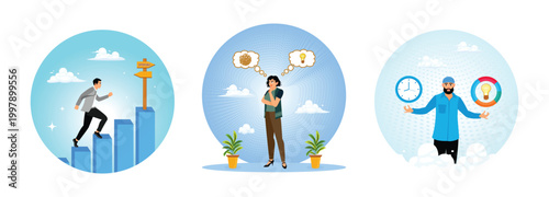 Businessman develop career opportunities, solve problems, manage time and ideas to achieve success.