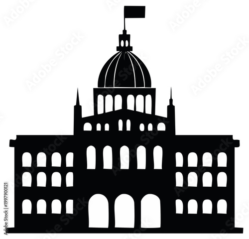 Architectural silhouette of a state capitol or federal government building with a central dome
