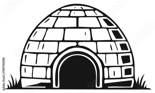 Black and white illustration of an igloo