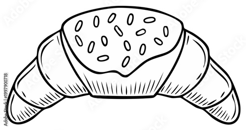 Illustrated croissant with glaze and sprinkles.