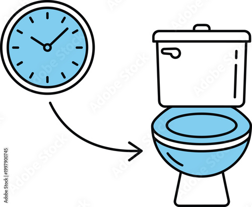 Toilet usage timing illustration featuring bathroom hygiene schedule clock reminder and sanitation routine concept vector design