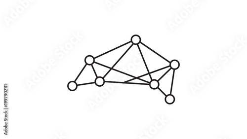 Minimalist Neural Network and Interconnected Nodes Vector Icon with Editable Stroke. Clean Black Line Art Illustration of Data Connectivity, Artificial Intelligence, and Digital Linkage.