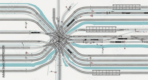 Complex Railway Junction Diagram with Multiple Tracks and Signals.