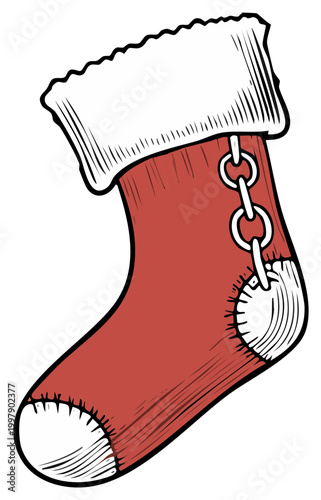 Cartoon-style Christmas stocking with chain detail