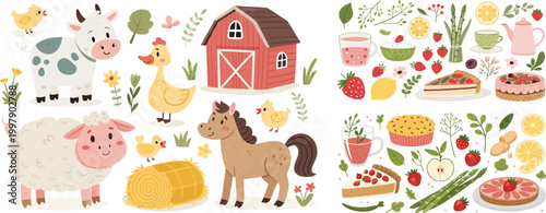 PrintHay bale illustration,
Farm animals for kids,
Playful farm cartoon,