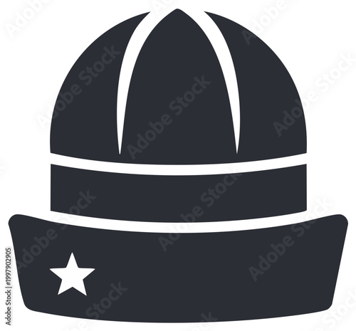 Dark gray flat design sailor hat icon with white star on brim representing naval service