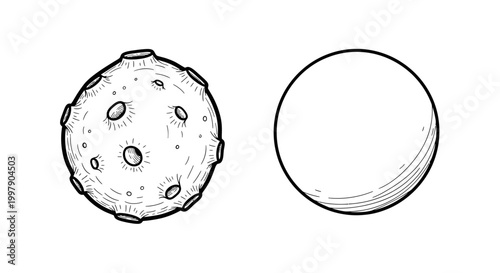 Cratered Planetoid and Blank Circle, Simple Illustration with Copy Space