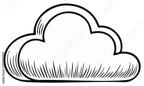 Simple outline drawing of a cartoon cloud with hatching detail and a stylized curved edge.