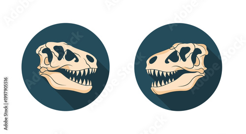 Tableau sur toile Dinosaur Skull Icons: Tyrannosaurus Rex Fossil Heads, Ancient Predator, Prehisto