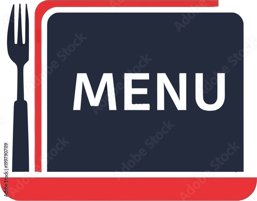 Menu board with fork and plate.