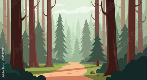 Canvastavla A serene forest path surrounded by tall trees