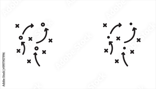 football tactics icon set, game success strategy in football, scheme play, vector illustration on white background