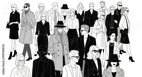 Fashionable people in stylish outfits illustration.