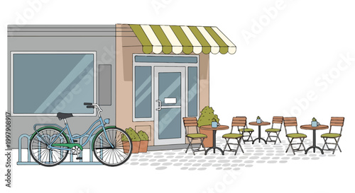 Foto A colorful illustration of a quaint café with outdoor seating