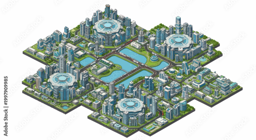 Obraz premium Cityscape with modern skyscrapers and towers.