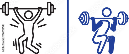 Weightlifter icon lifting barbell, fitness and sports symbol