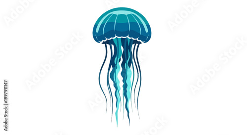 Vibrant Blue Jellyfish Floating Gracefully Underwater, Marine Life Illustration