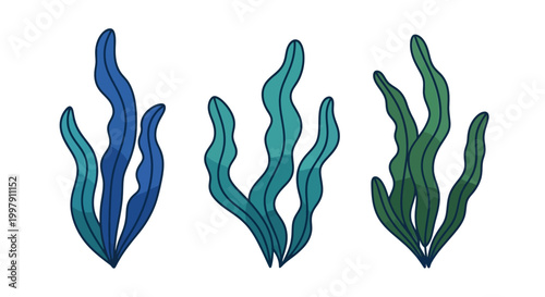 Vibrant Underwater Seaweed Collection: Blue, Teal, and Green Aquatic Plants