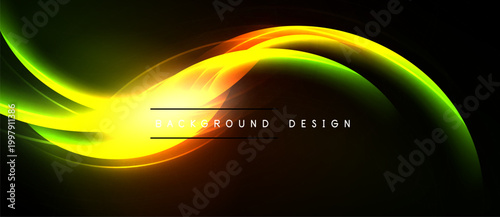 Abstract vibrant wave design. Smooth curves, bright colors, dark background create dynamic visual effect. Modern, energetic composition.
