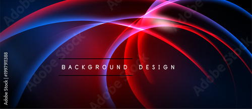 Abstract dynamic lines, vibrant red, blue hues. Modern design, elegant curves create flowing visual impact. Dark background emphasizes luminosity.